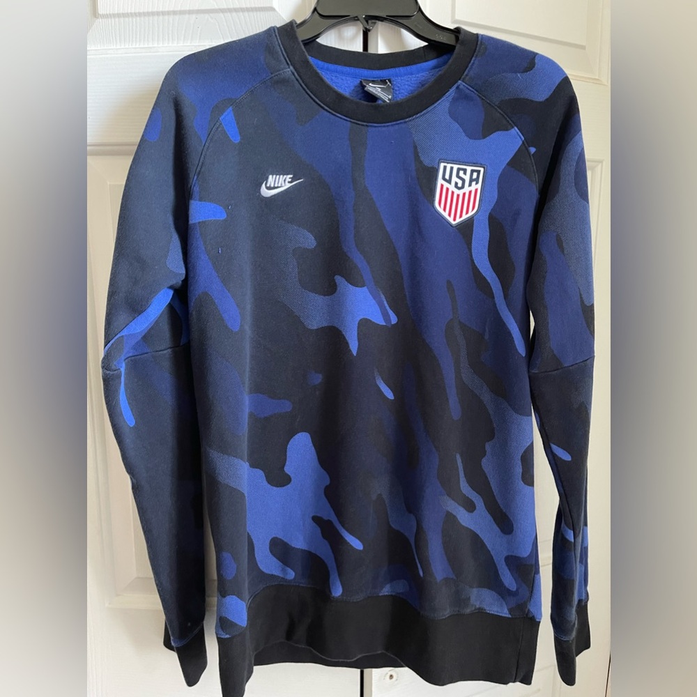 Nike USA National Soccer Team Sweatshirt Mens Medium Blue Black Camo Long Sleeve
